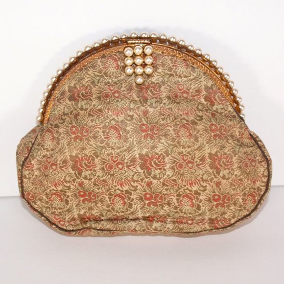 Vintage French Silk Brocade and Faux Pearl Accent Evening Bag - Picture 1 of 4